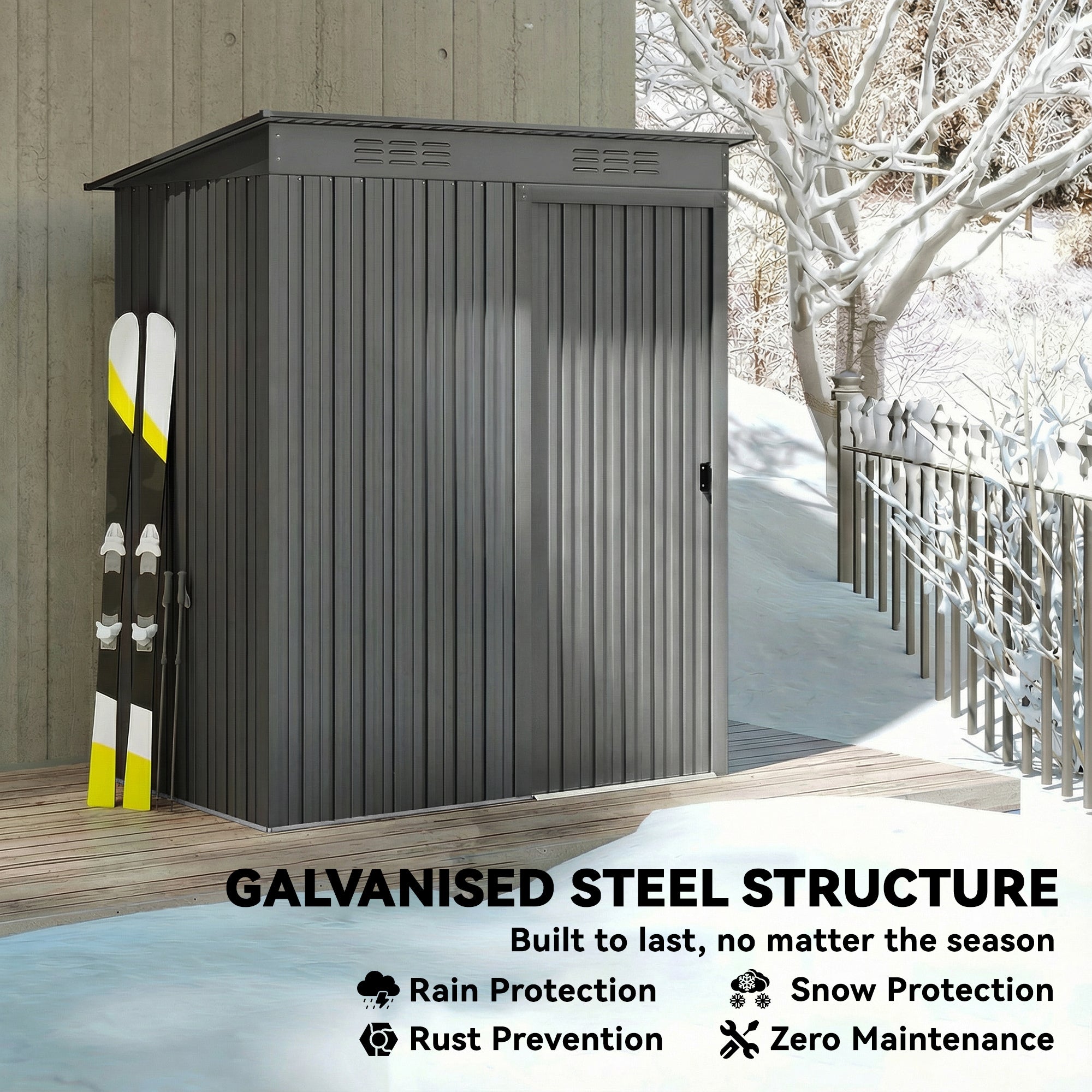 5 x 3.5ft Metal Garden Storage Shed with Effortless Assembly and 2 Pairs of Gloves, Waterproof Outdoor Shed, Light Grey