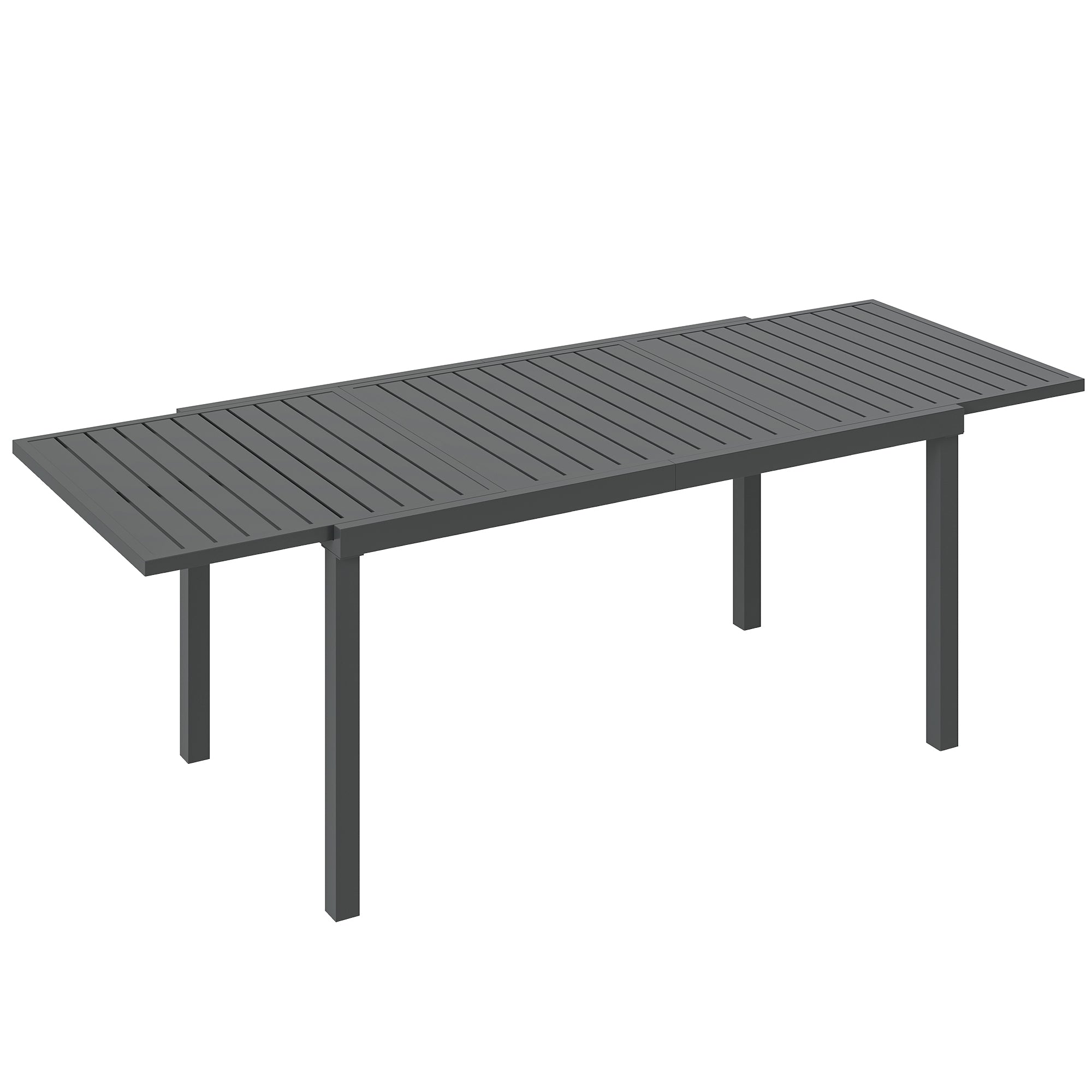 Extending Garden Table for 6-8 People, Full Aluminium Outdoor Dining Table with Slatted Top, Dark Grey