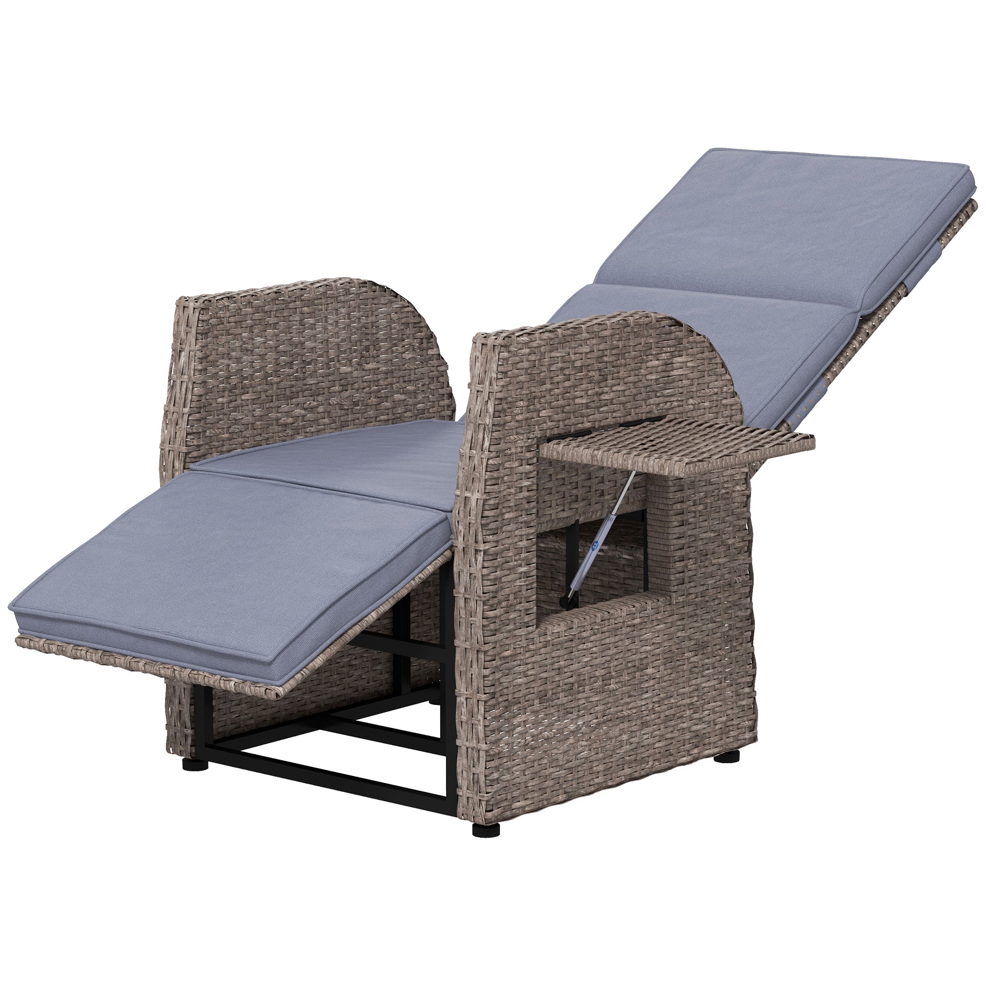 148° Reclining Rattan Garden Armchair, with Footrest - Brown/Grey