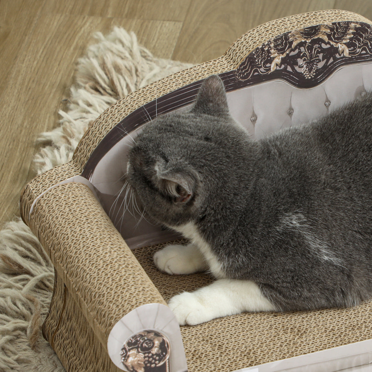 2-in-1 Indoor Cat Scratcher with Organic Catnip 29.5x56x26cm - Brown