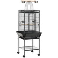 156cm Bird Cage,Large Parrot Cage with Open Play Top, Perch, Seed Guard, Wheels, Storage Shelf, Dark Grey