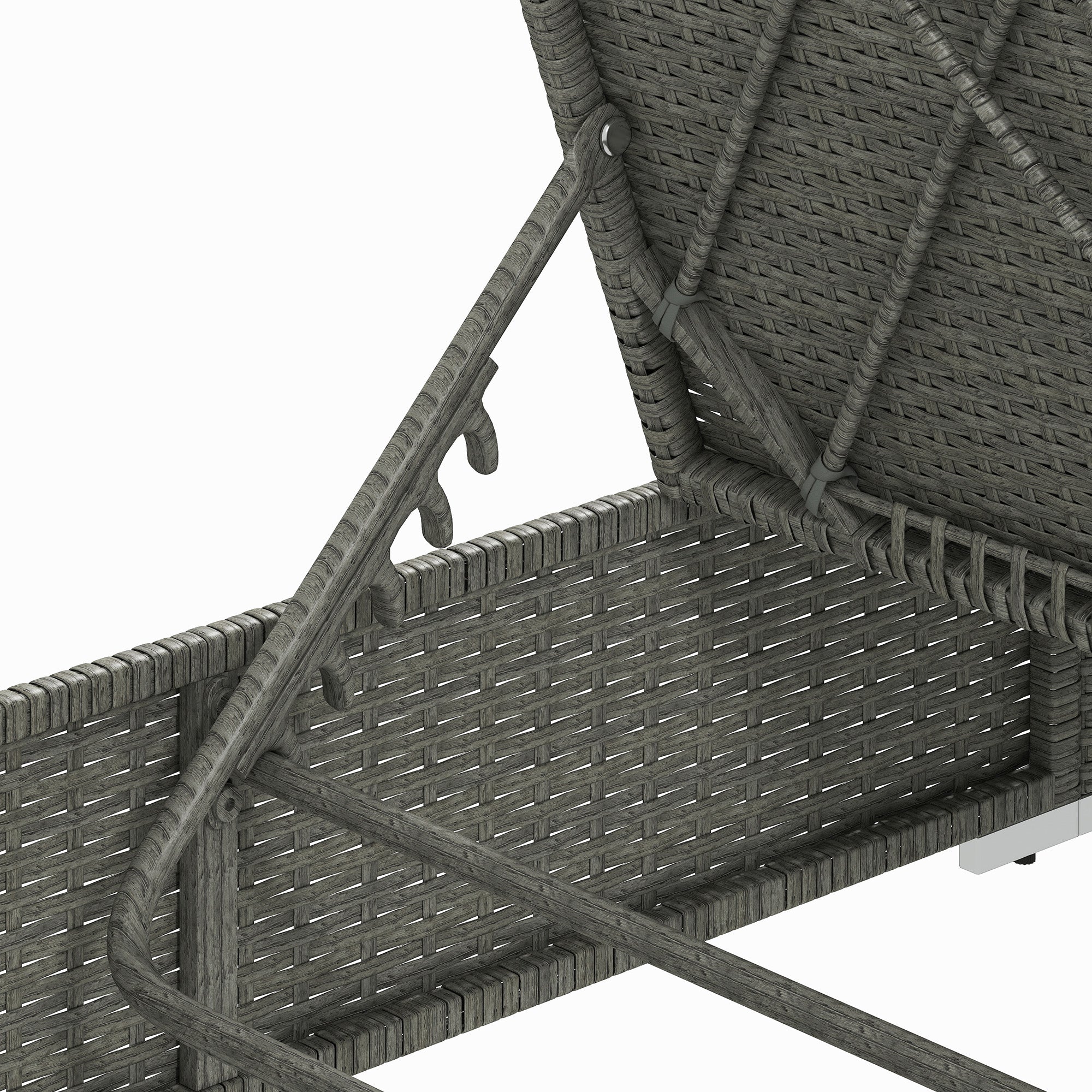 Rattan Sun Lounger, Five-Position Reclining Garden Lounger Bed with Cushion, Light Grey