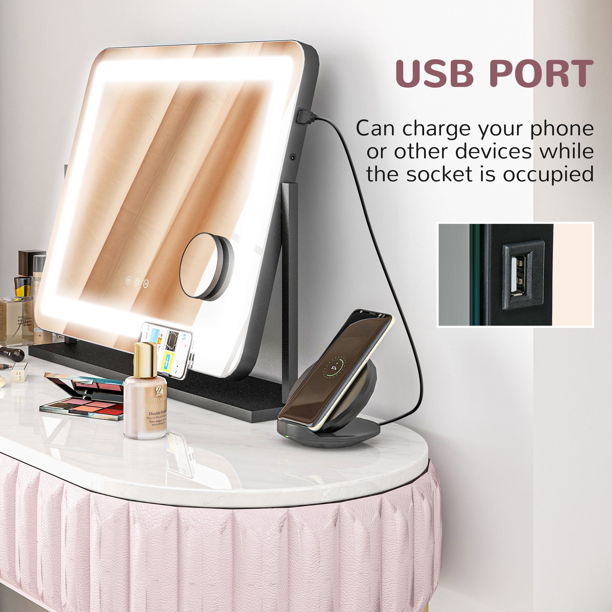 LED Light Tabletop Makeup Mirror, with Adjustable Settings