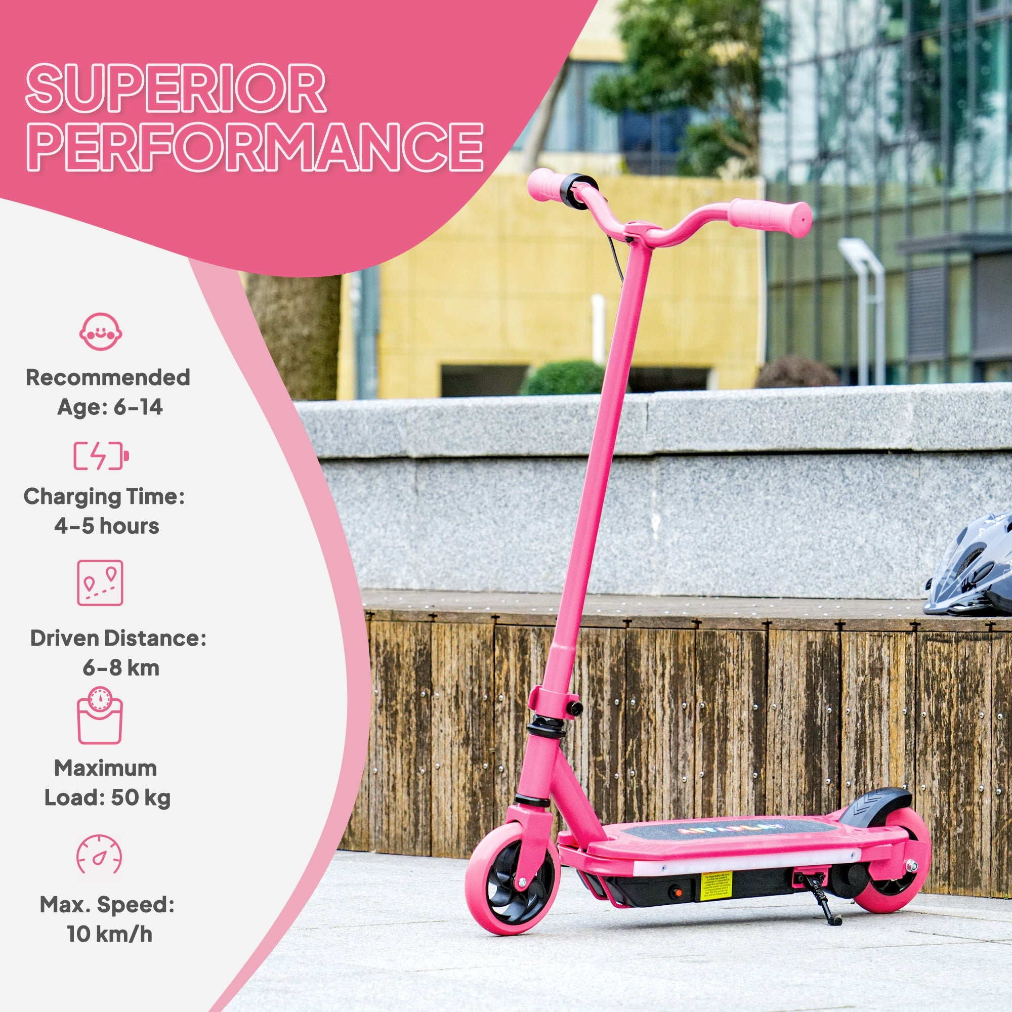 Electric Scooter for Kids Ages 6-14 with Colourful Lights, Electric Brake, 10 KM/H Speed, 8 KM Range - Pink