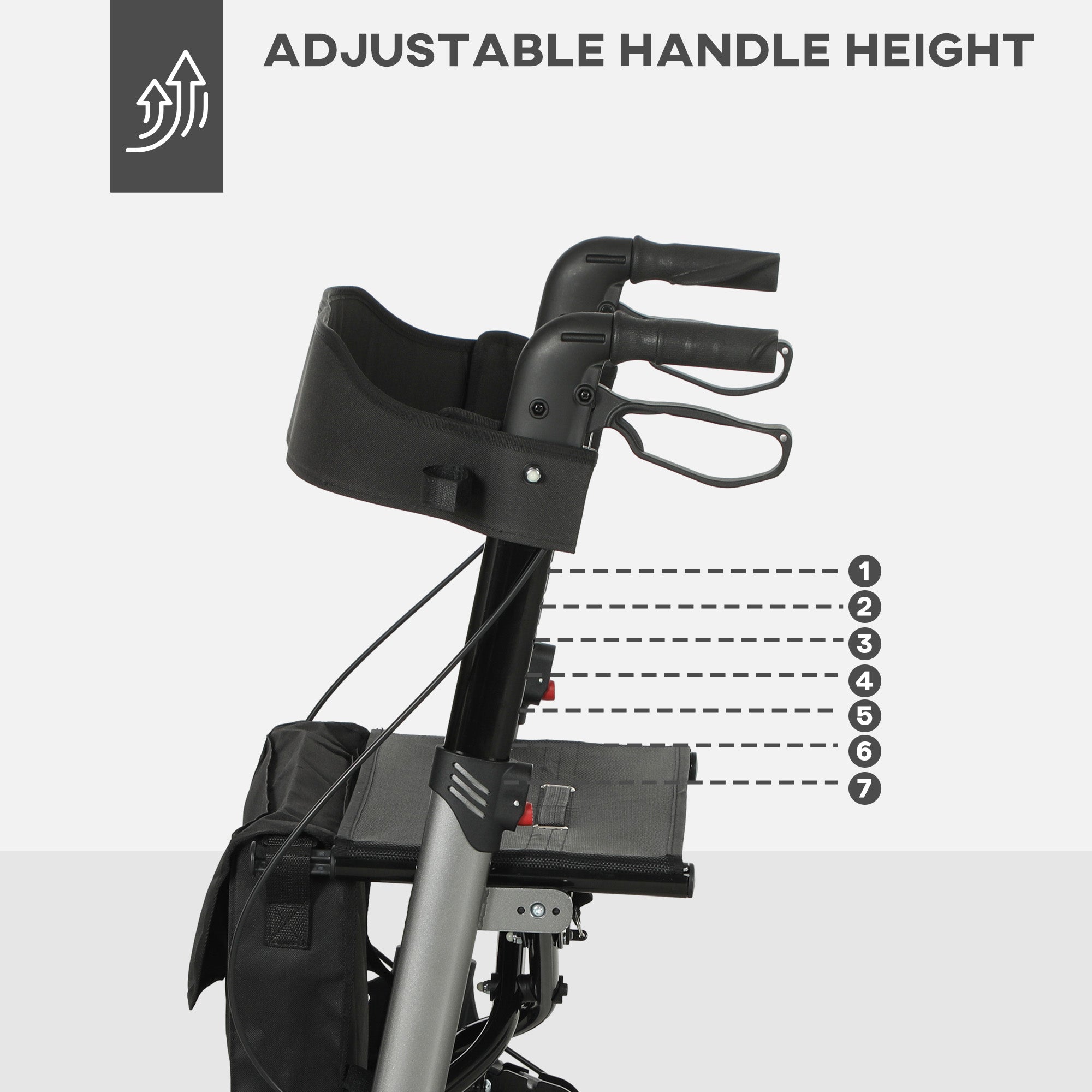 4 Wheel Rollator with Seat and Back, Folding Mobility Walker with Carry Bag, Adjustable Height, Dual Brakes, Cane Holder, Lightweight Aluminium Walking Frame for Seniors and Disabled, Silver