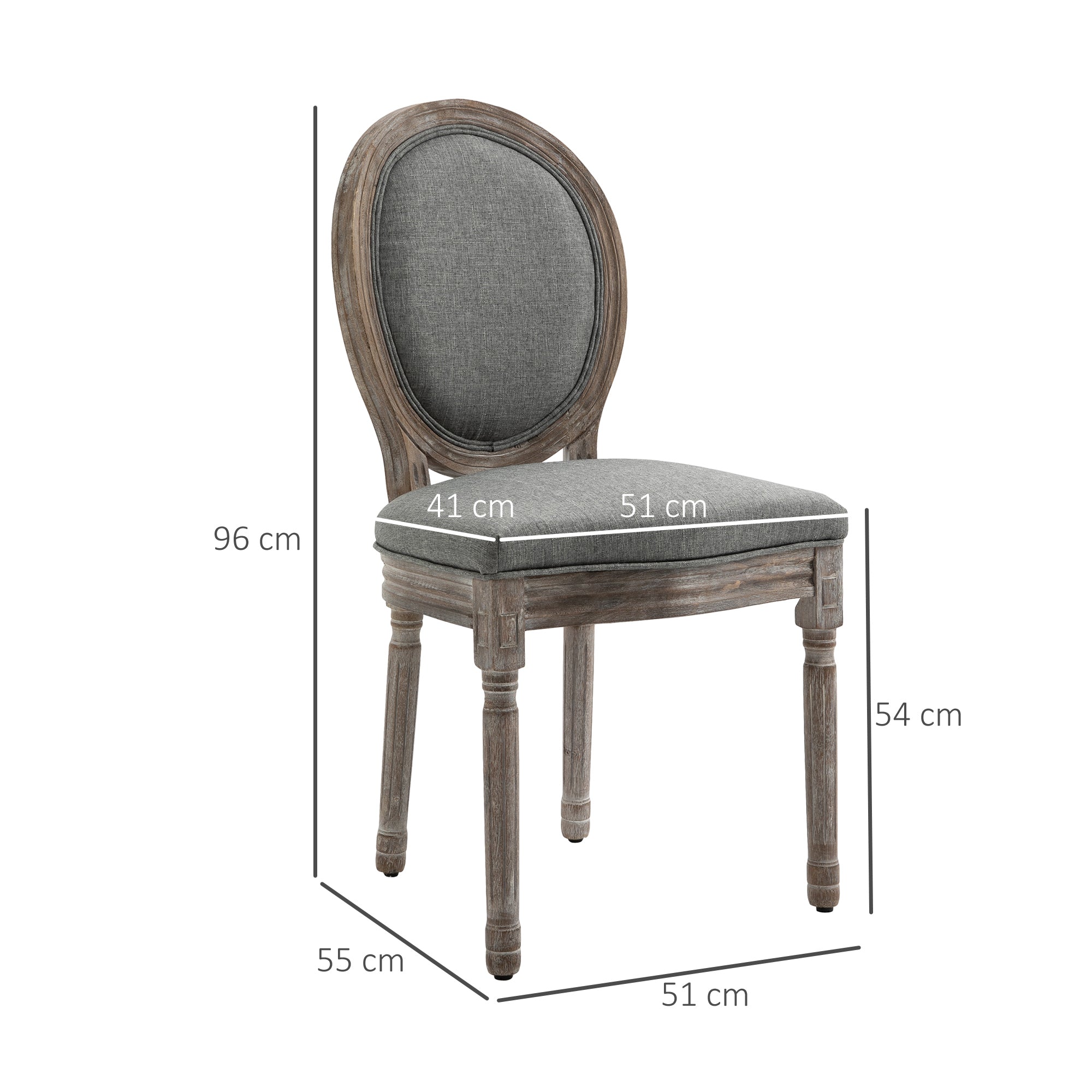 Dining Chairs Set of 2, French-Style Upholstered Kitchen Chairs with Padded Seats, Wood Frame and Round Back, Grey