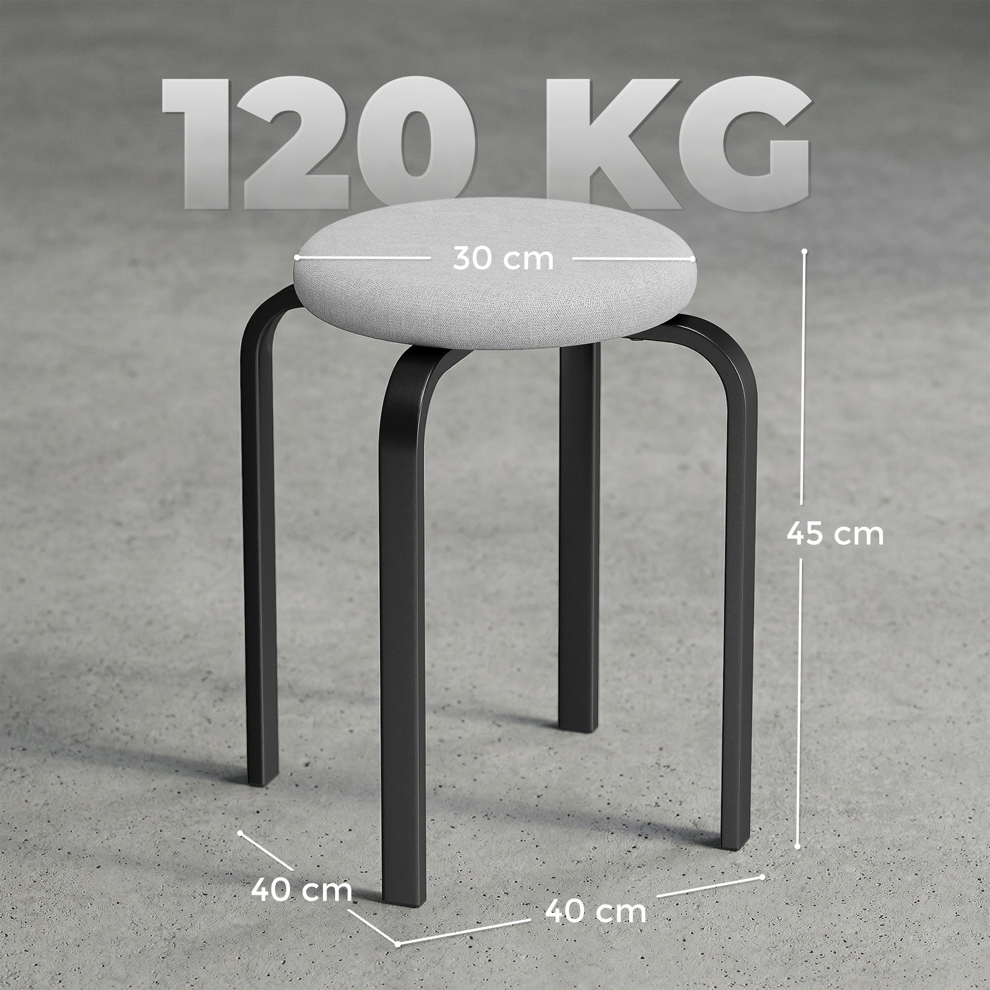 Stackable Stools Modern Cushioned Round Backless Stools Set of 4 Kitchen Dining Room Grey