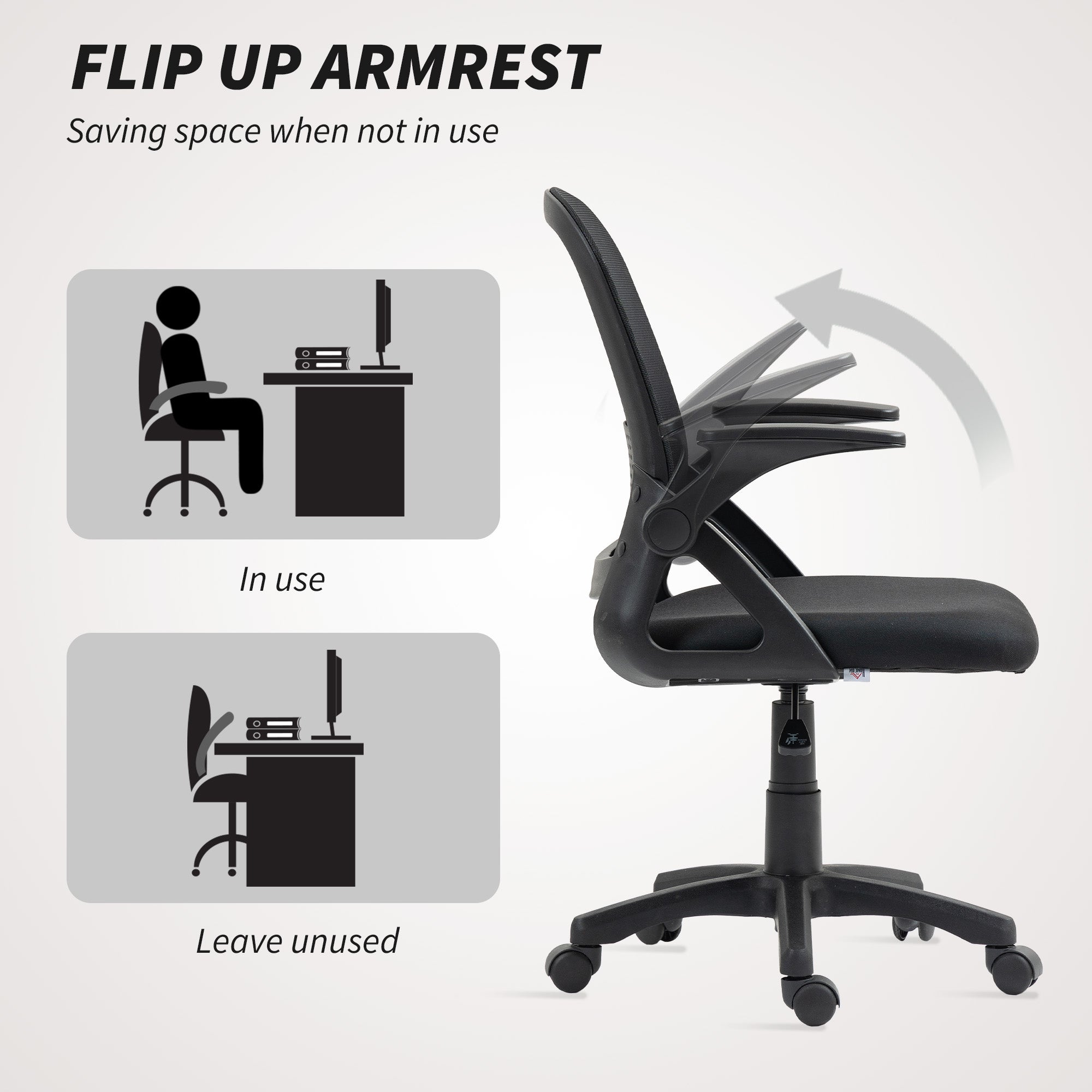 Breathable Mesh Office Chair, Ergonomic Swivel Computer Chair with Flip-up Armrests, Lumbar Back Support for Home/Office, Black
