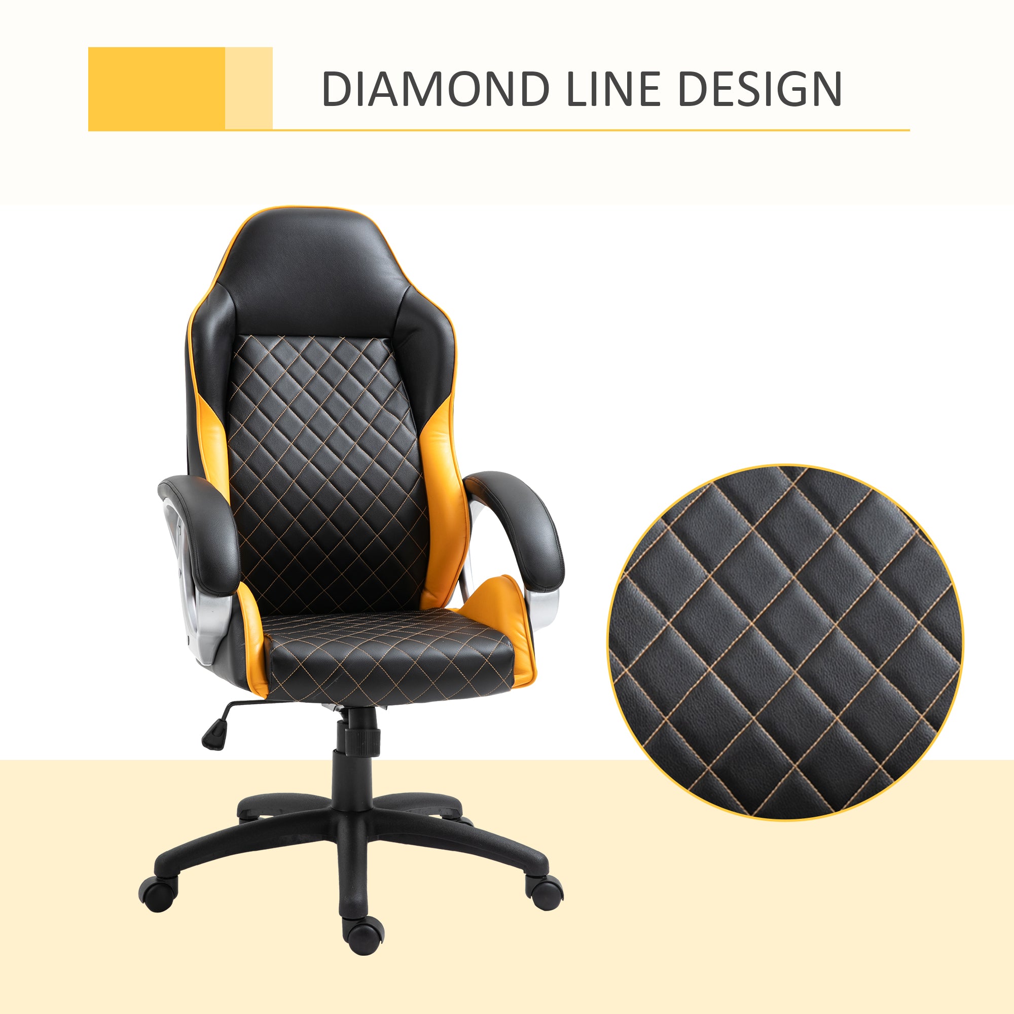 Office Chair Faux Leather Diamond Line High-Back Rocker Swivel Desk Chair Orange