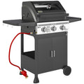 3 Burner Gas BBQ Grill with Thermometer and See-Through Lid - Black