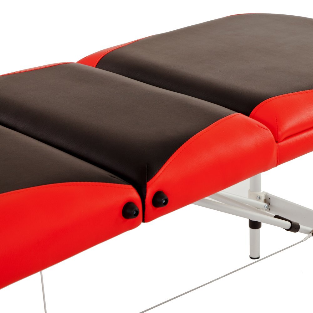 Portable Aluminium Massage Table, 3-Section Foldable Couch Bed with Adjustable Headrest, Arm Support, and Carrying Bag, Black+Red