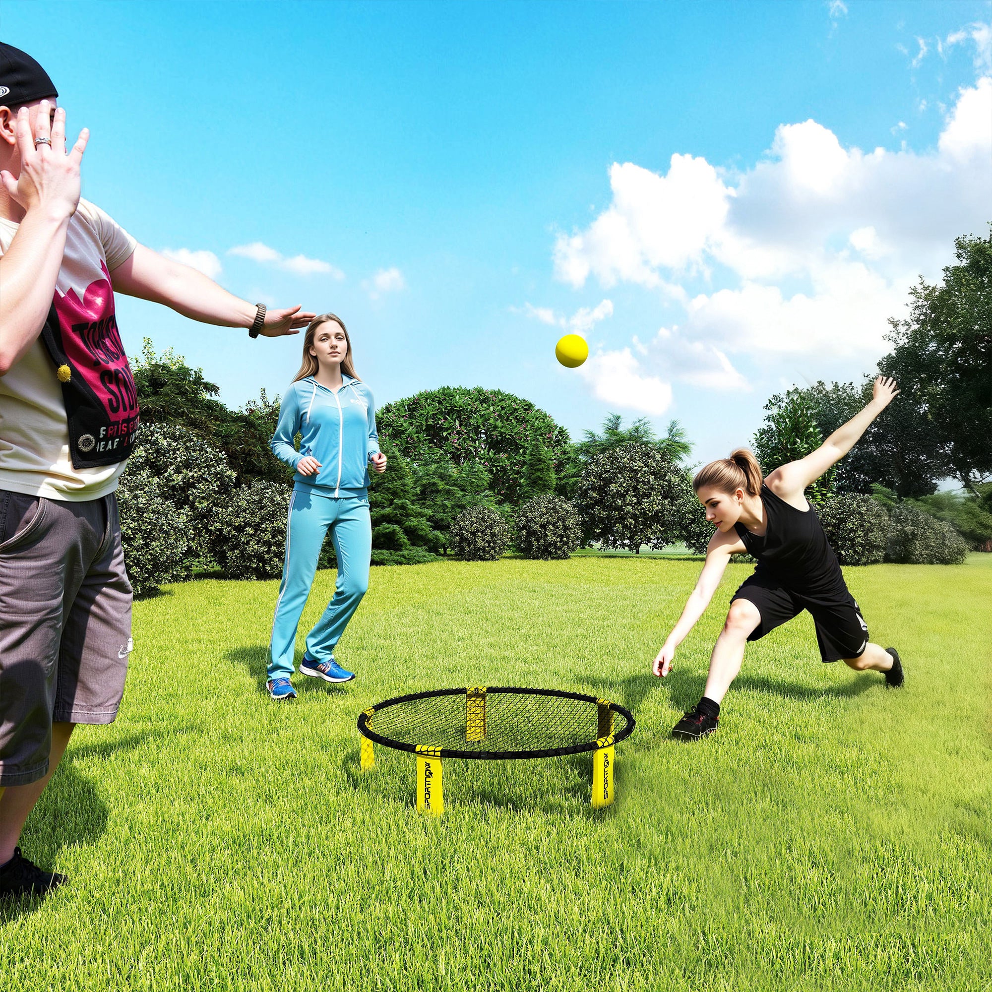 Spike Game Set, Mini Beach Games Set with Net, 3 Balls and Ball Pump, Portable with Carrying Bag for Outdoor Team Sports, Yellow