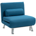 Single Linen-Look Sleeper Chair 3-in-1 with Adjustable Backrest - Blue