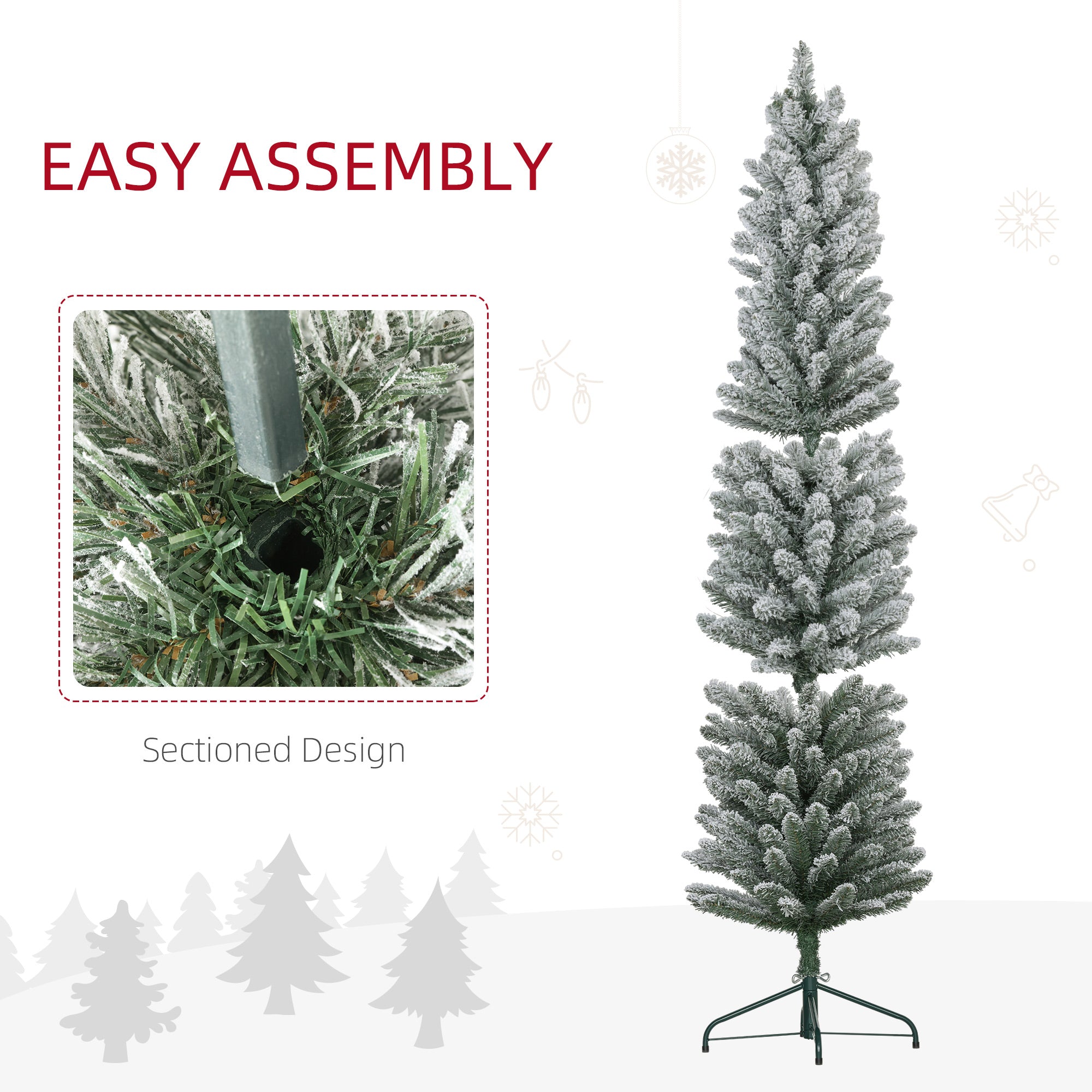 6ft Artificial Snowy Pencil Christmas Tree - Green