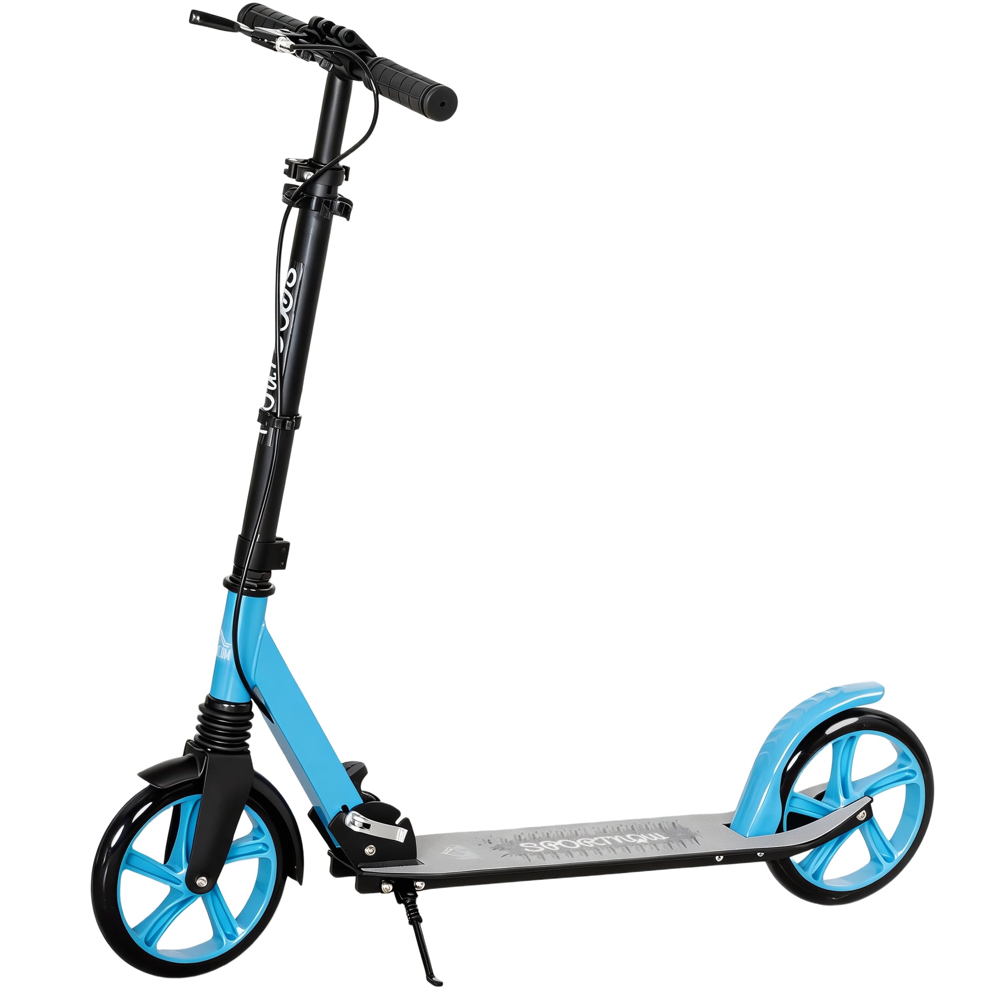 One-click Folding Kick Scooter for 14+ w/ Adjustable Handlebar, Push Scooter with Kickstand, Dual Brake System, Blue