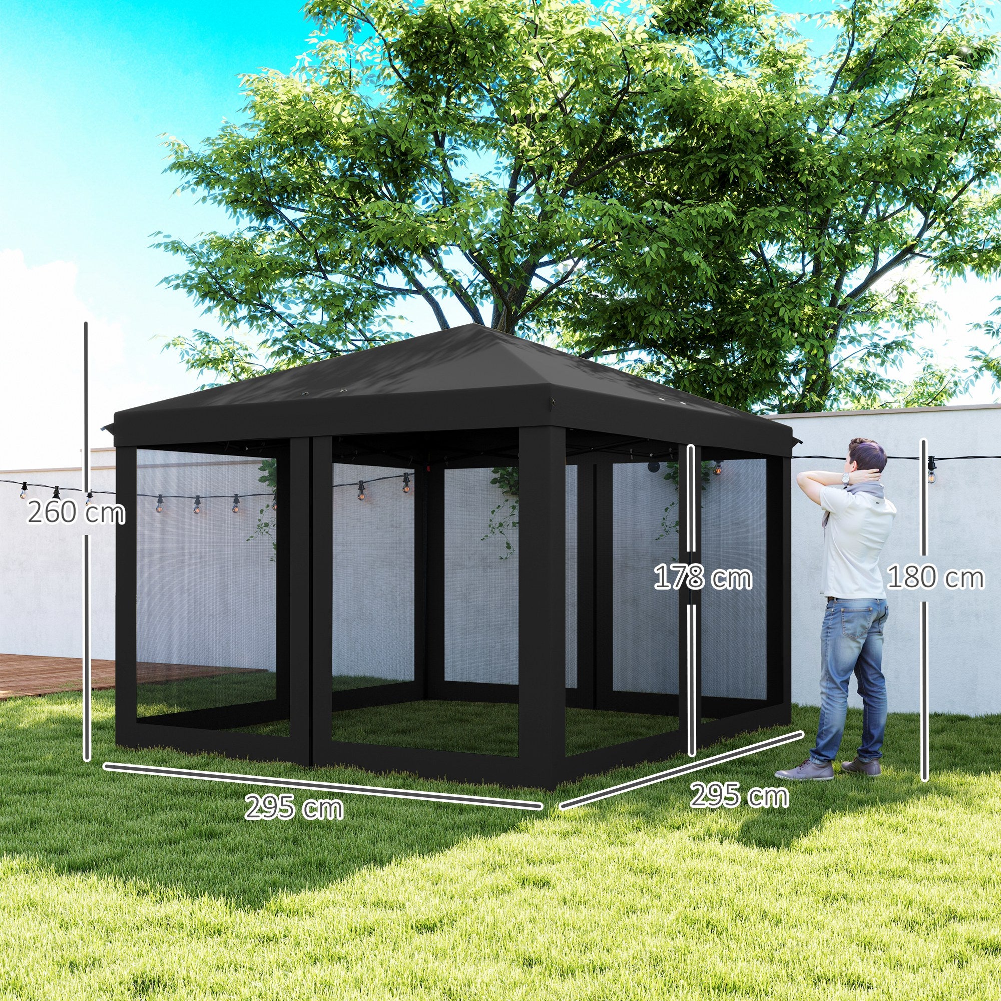 3 x 3 m Pop Up Gazebo with Removable Mesh Sidewalls and Carry Bag - Black