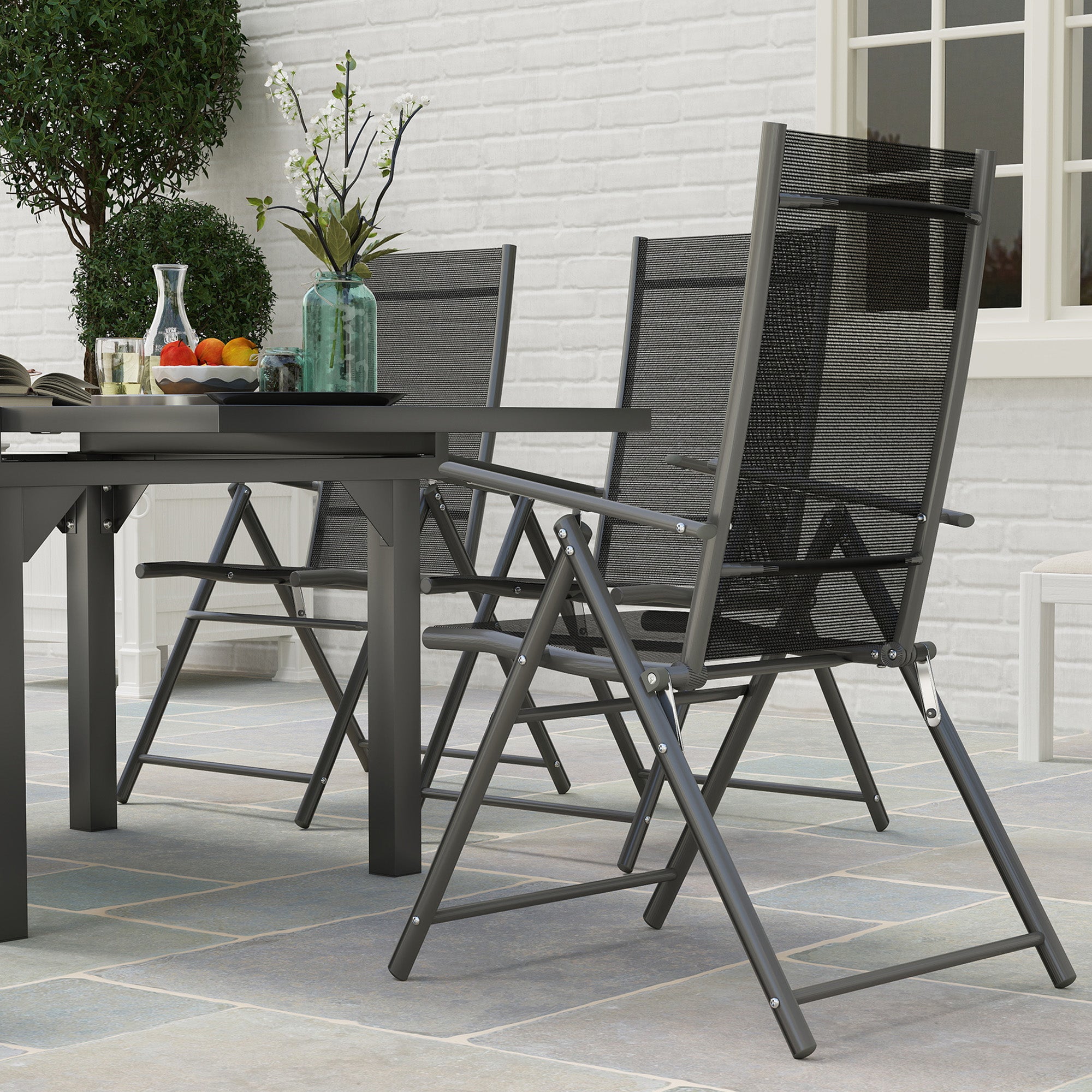 7 Piece Outdoor Extendable Dining Set with Folding Chairs - Grey