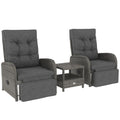 2 Seater Patio Rattan Wicker Chaise Lounge Sofa Set with Cushions and Coffee Table - Grey