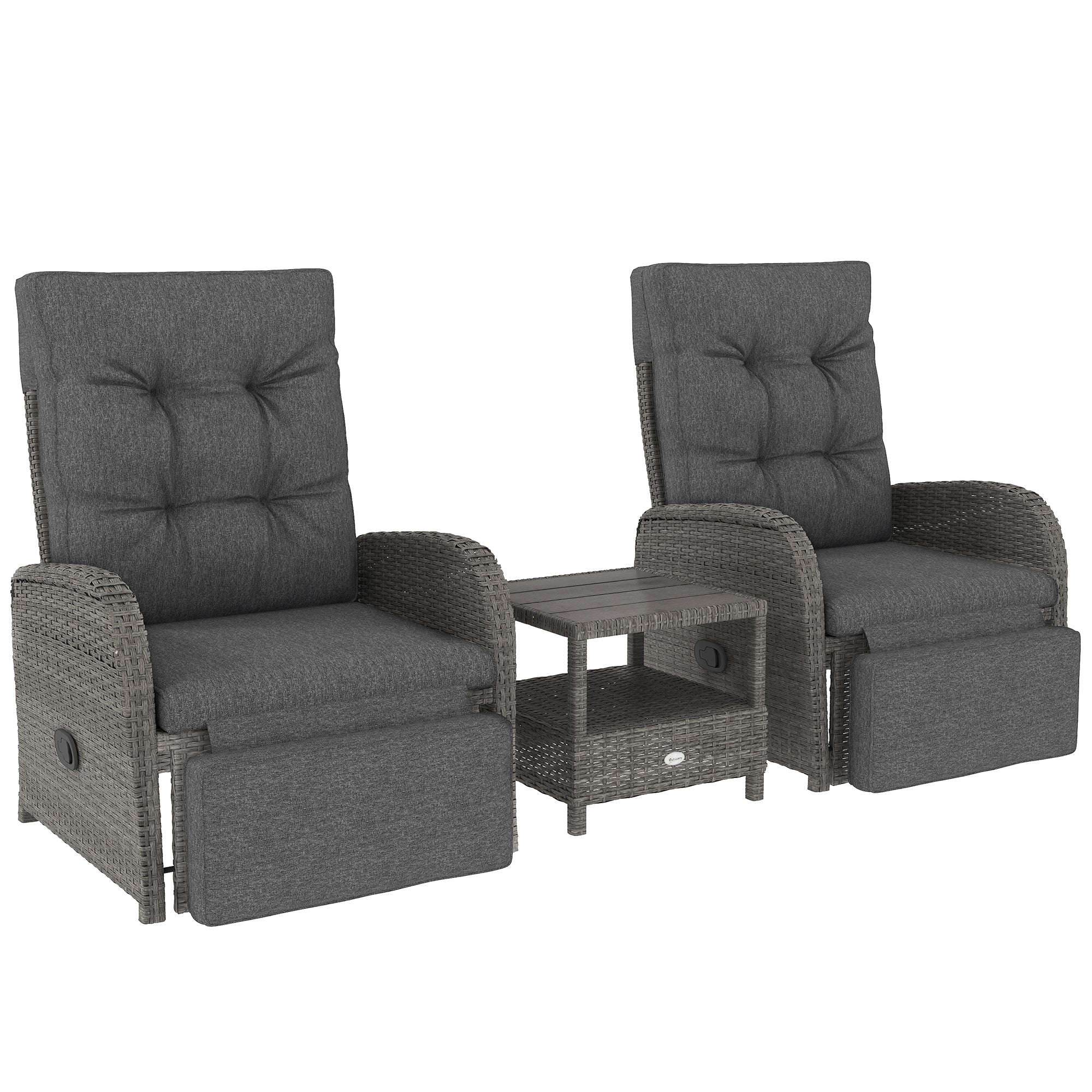 2 Seater Patio Rattan Wicker Chaise Lounge Sofa Set with Cushions and Coffee Table - Grey