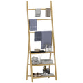 Three-Shelf Bamboo Bathroom Storage Unit with Towel Racks - Natural Finish