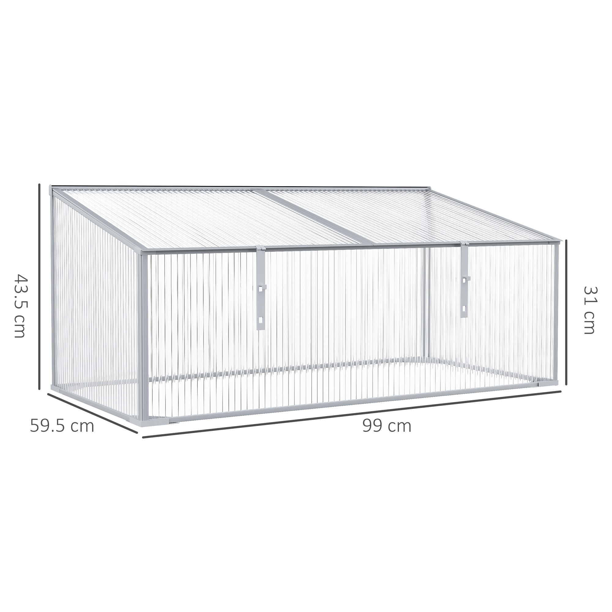 Garden Polycarbonate Cold Frame Greenhouse Grow House Flower Vegetable Plants Bed Aluminium Frame 99L x 60W x 44H cm