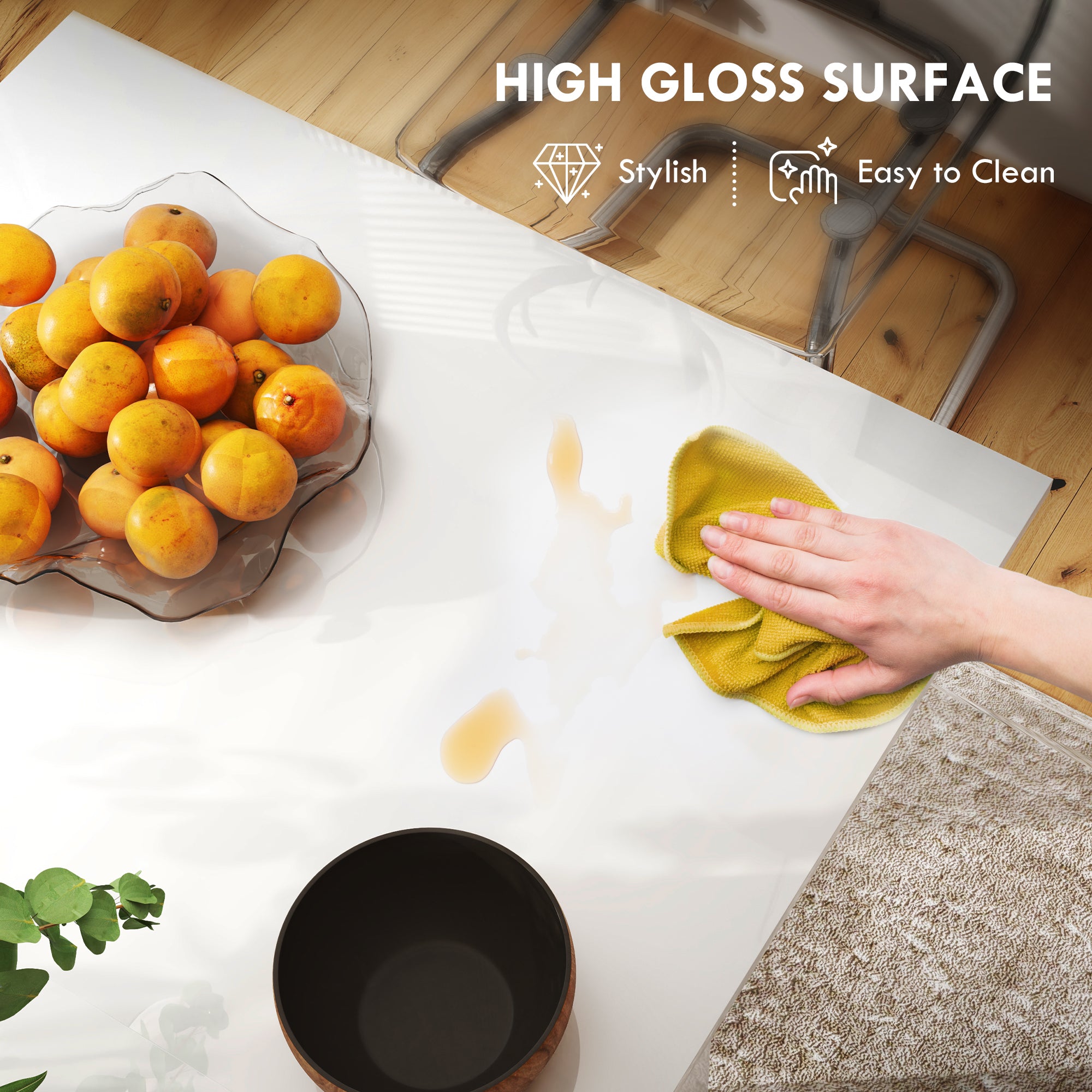 Extendable Dining Table, 120-160 x 70cm Rectangular Kitchen Table for Small Spaces, Seats 4-6 People, High Gloss White