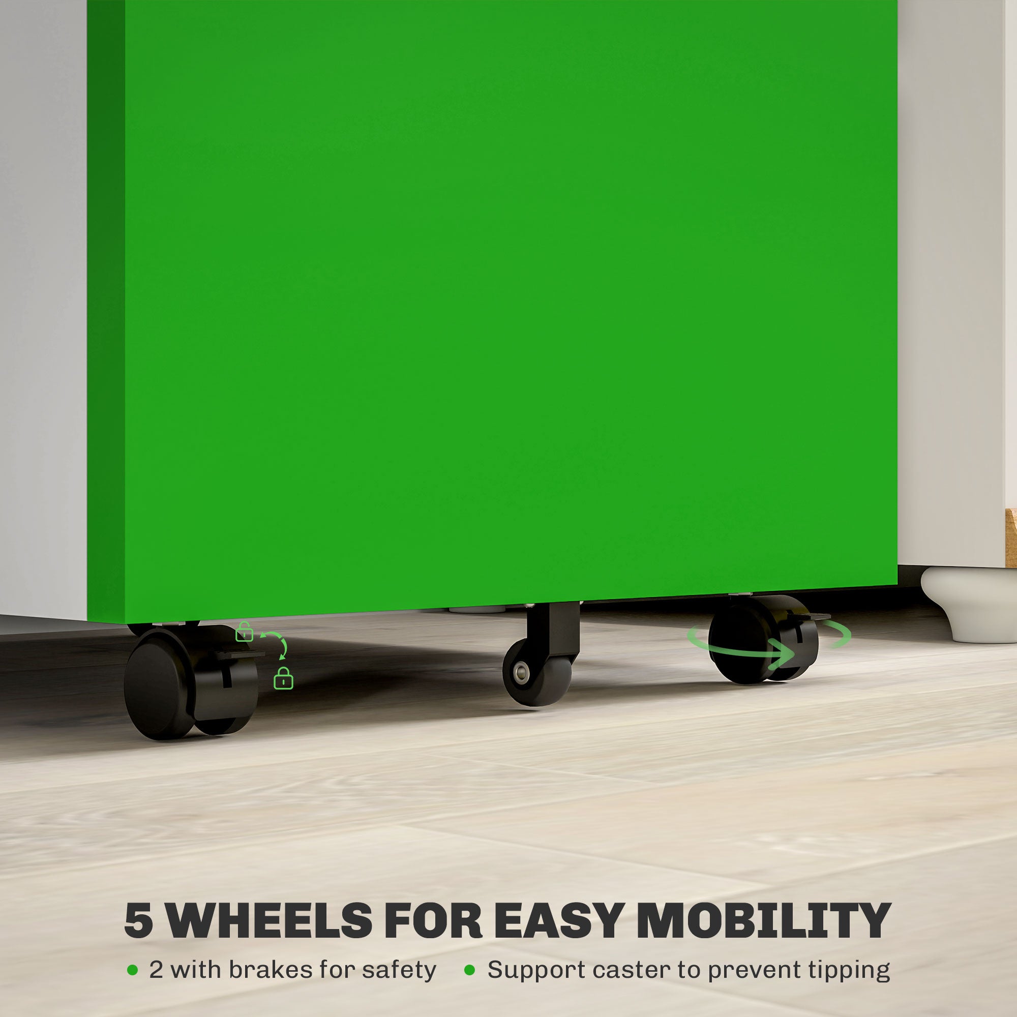 3 Drawer Filling Cabinet, Mobile Metal File Cabinet with Anti-tilt Design for Letter, A4, Legal Size, Green