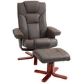 Manual Recliner Chair and Footstool Set with 135° Recline - Brown Faux Leather