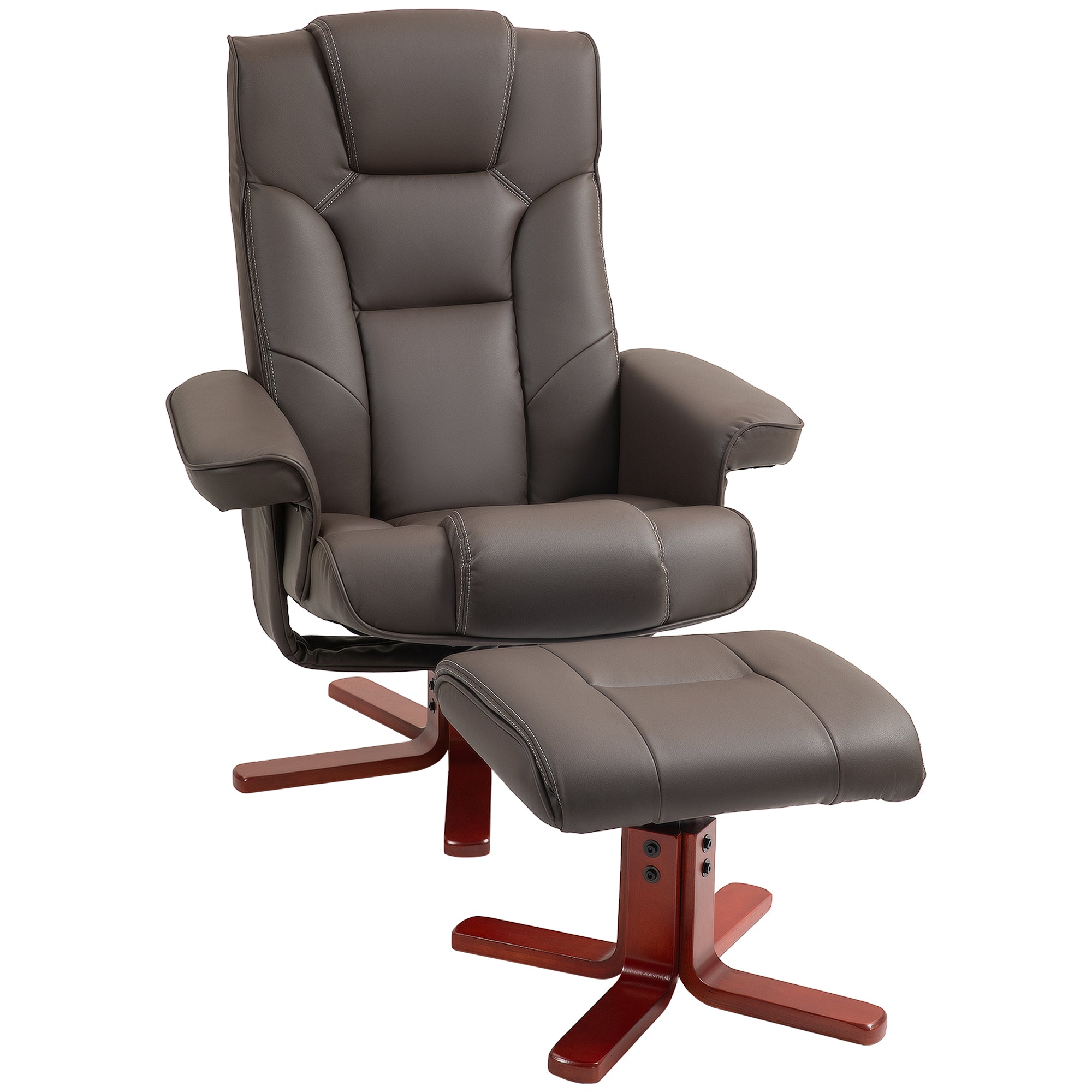 Faux Leather Manual Recliner and Footstool Set - Brown