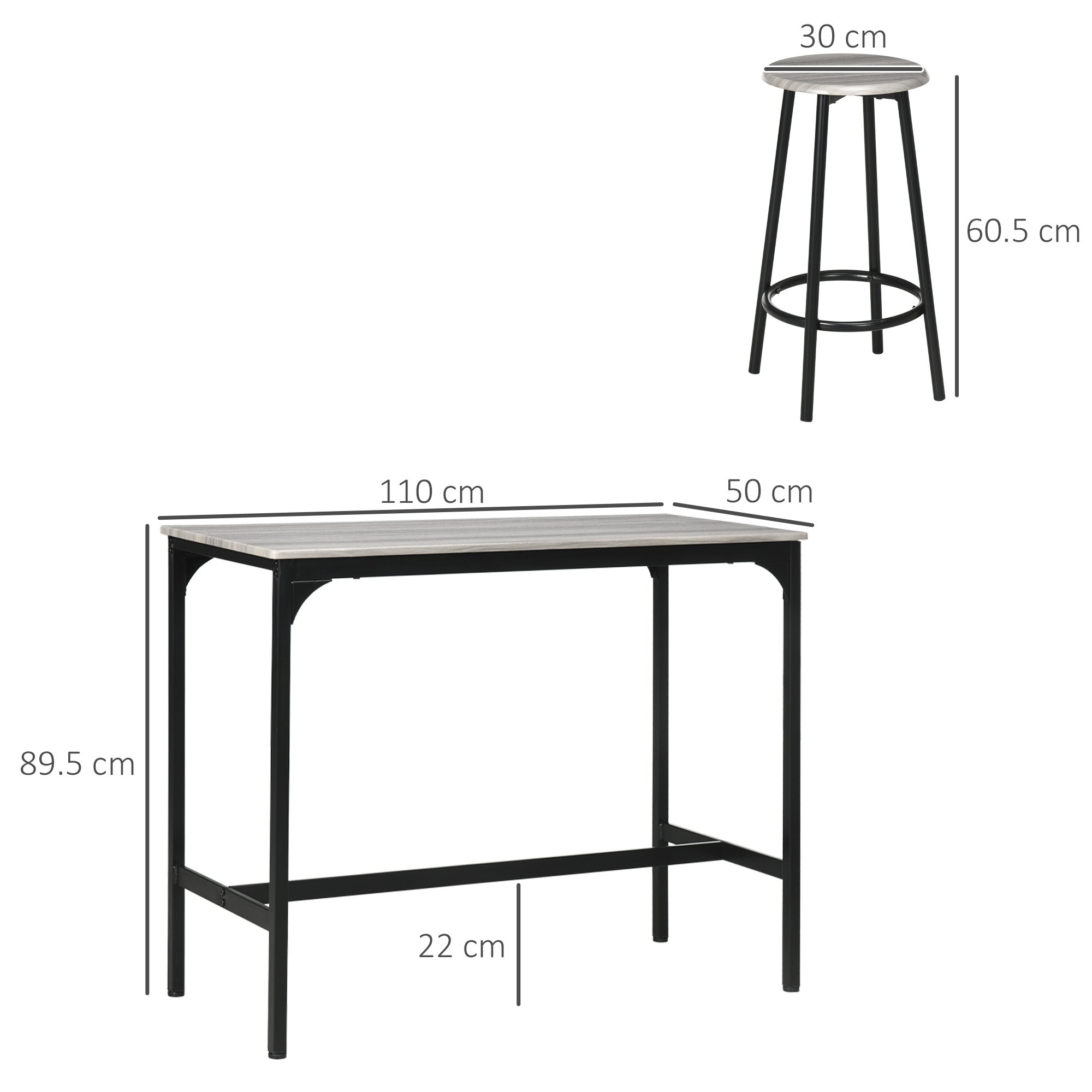 Five-Piece Industrial-Style Bar Table Set - Grey/Black