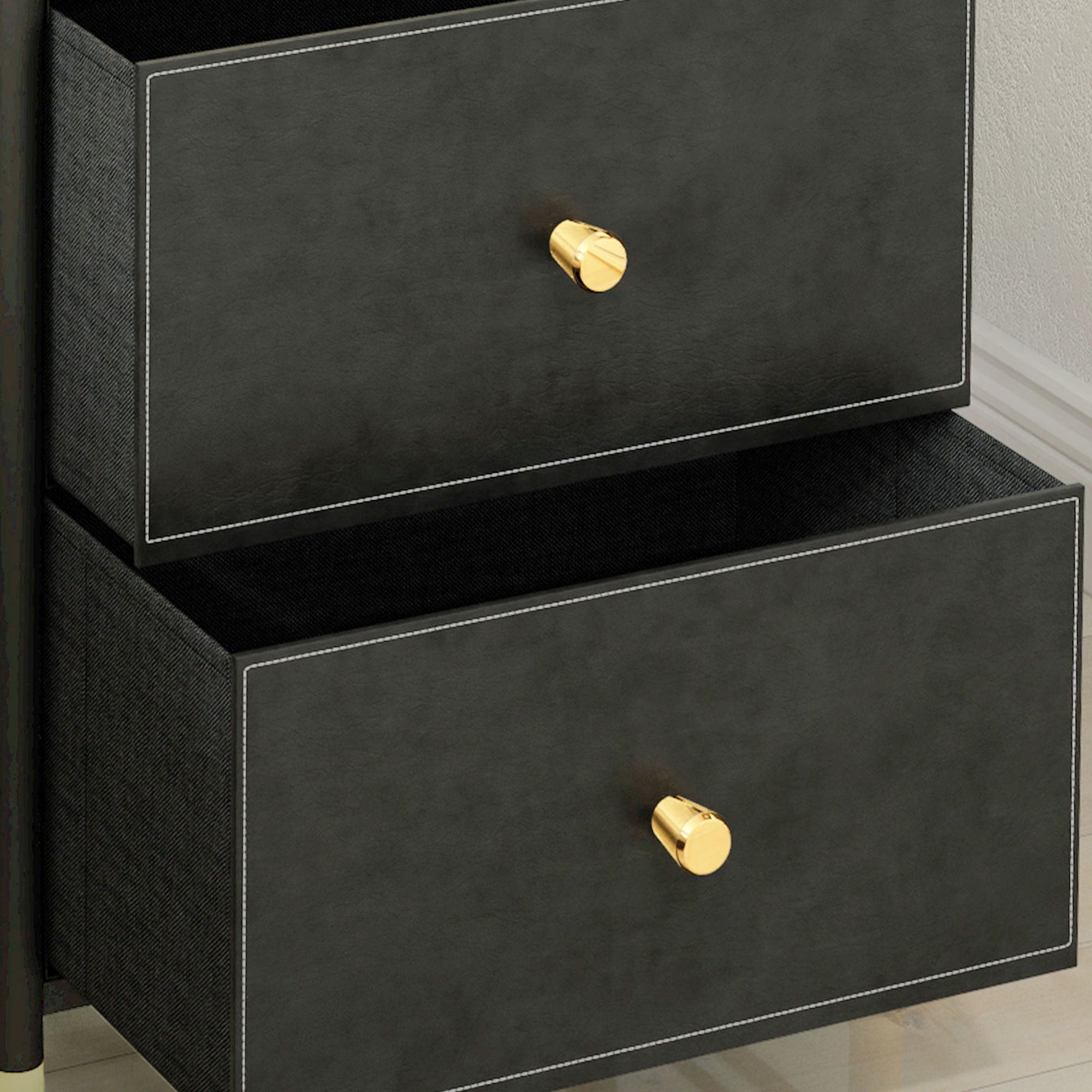 Faux Leather Front Chest of Three Drawers - Black