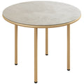 Round Coffee Table, Modern End Side Table with Faux Marble Tempered Glass Top, Steel Frame for Living Room, Bedroom, Office, Beige