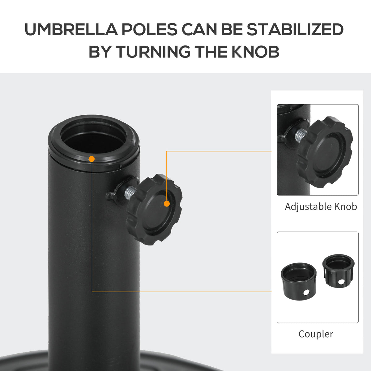 Umbrella Base, Heavy Duty Concrete Base Holder with Steel Pole, Round Parasol Stand for Patio, Outdoor, Garden, Black