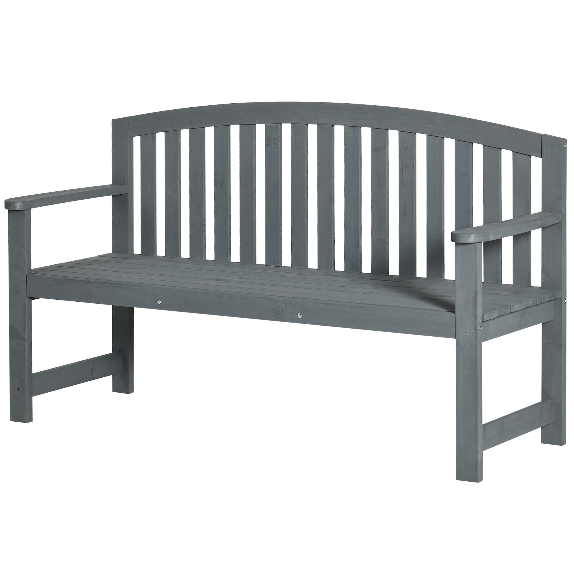 2 Seater Wooden Garden Bench with Armrest, Outdoor Furniture Chair for Park, Balcony, Grey