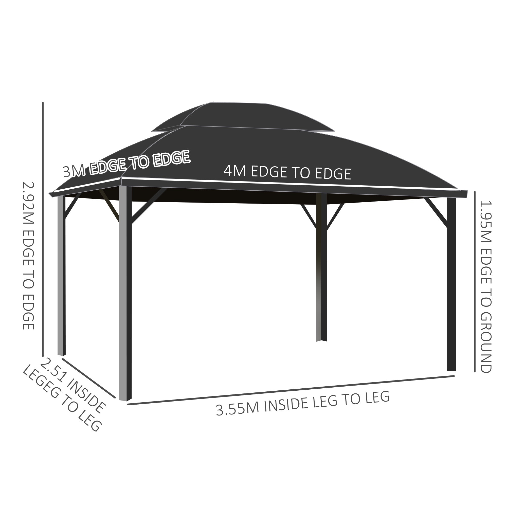 4 x 3m Aluminium Frame Hard Gazebo, with Accessories - Black