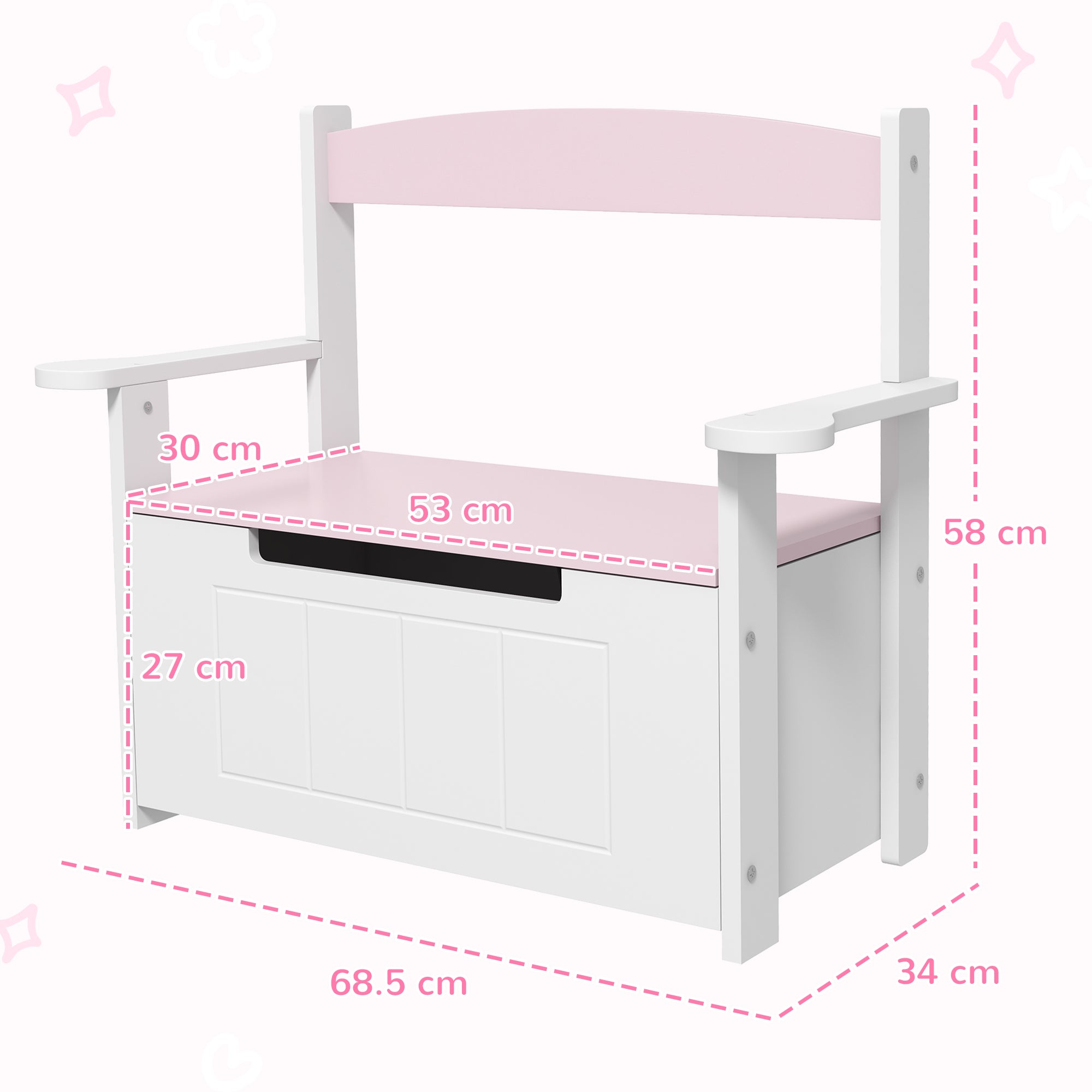 2-in-1 Toy Box for Kids with Lid for Bedroom, Nursery, Playroom, Pink