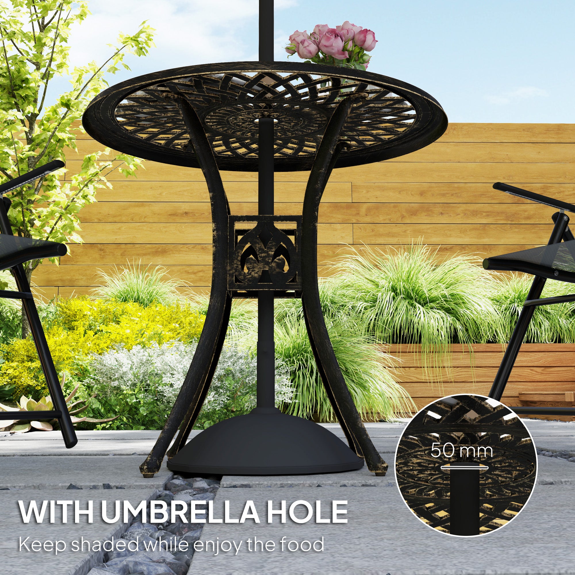 78 cm Round Garden Dining Table with Parasol Hole Bronze Cast Aluminium