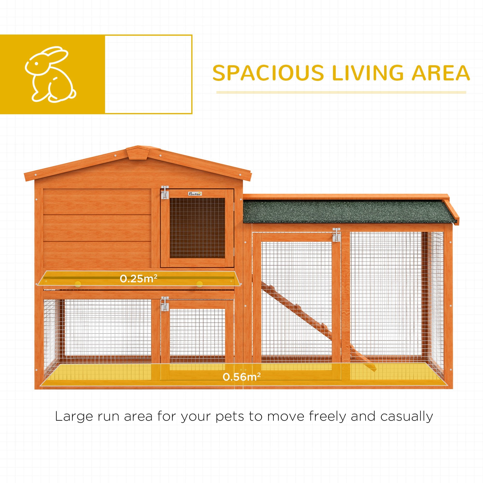 Two-Tier Rabbit Hutch with Run, Ramp, Slide-Out Tray, for Garden - Orange