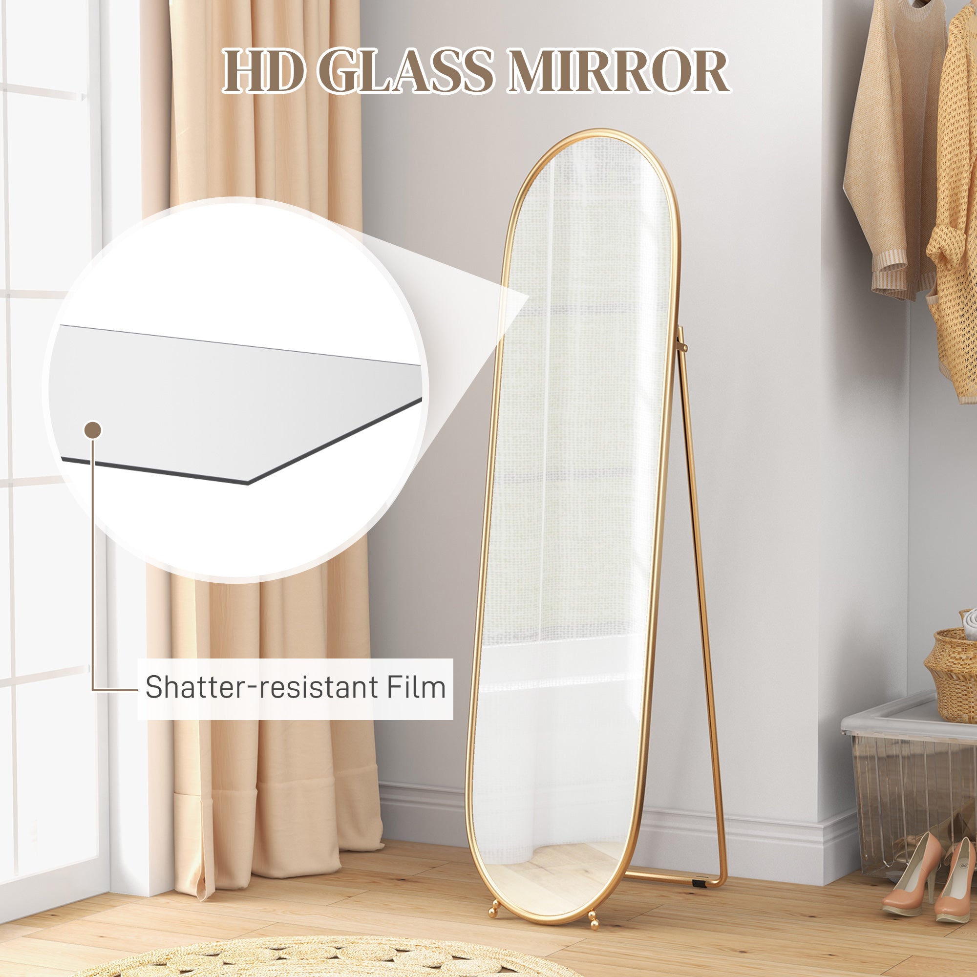 Three-Way Curved Full Length Mirror - Gold Tone