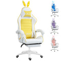 Racing Gaming Chair with Reclining, Footrest, Headrest & Lumbar Support, Removable Rabbit Ears - Yellow