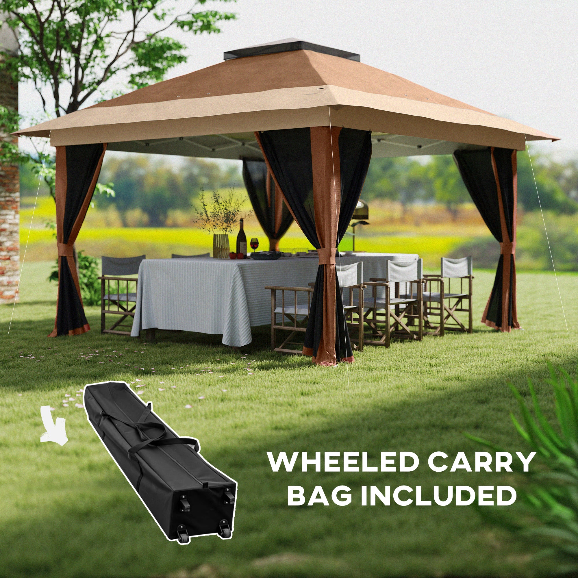 3.6m Pop-Up Gazebo with UPF50+ Canopy and Mesh Lining - Brown