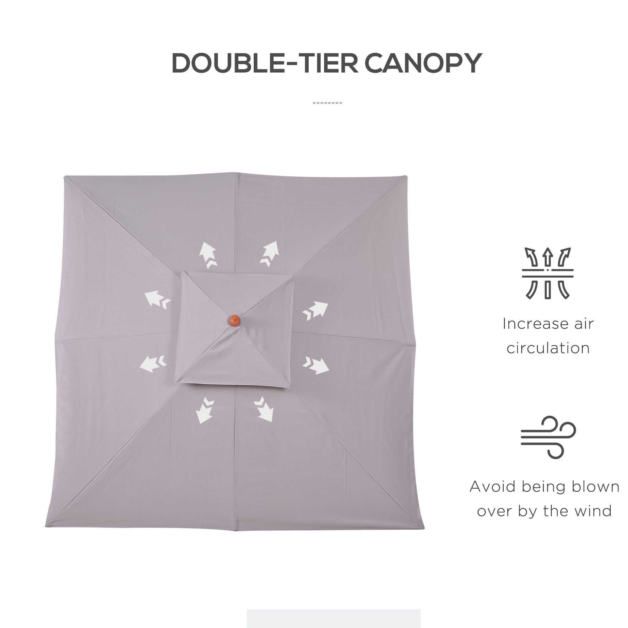 3 Piece Large Outdoor Garden Parasol with Double Tier Grey