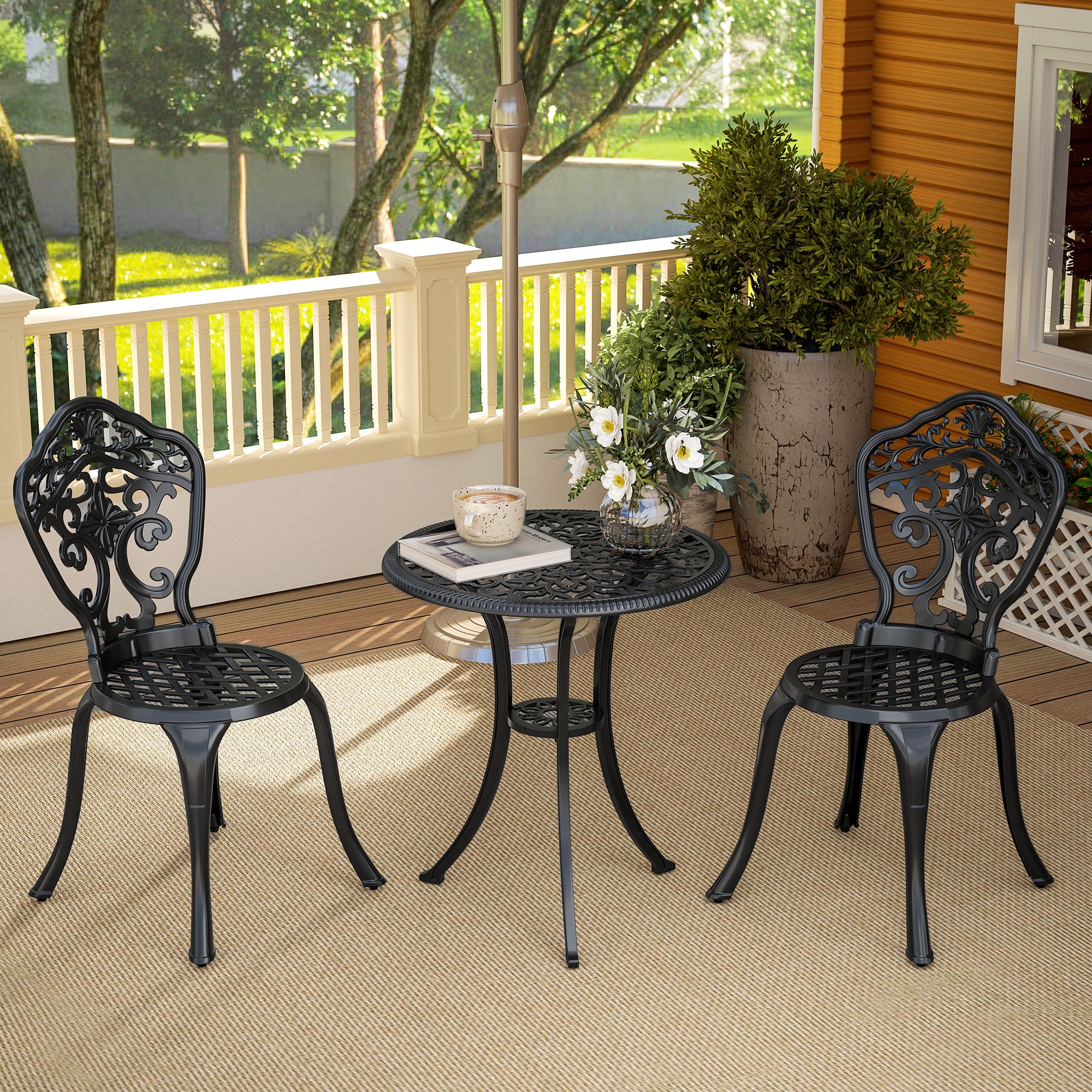 Three-Piece Aluminium Floral Bistro Set - Black