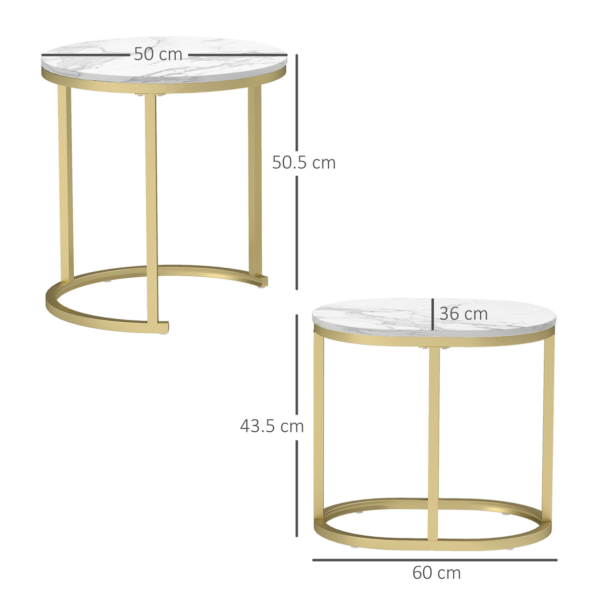 Marble-Effect Nest of 2 Tables with Gold Tone Frame - White