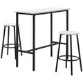 Three-Piece Marble-Effect Bar Table and Stools Set - White/Black