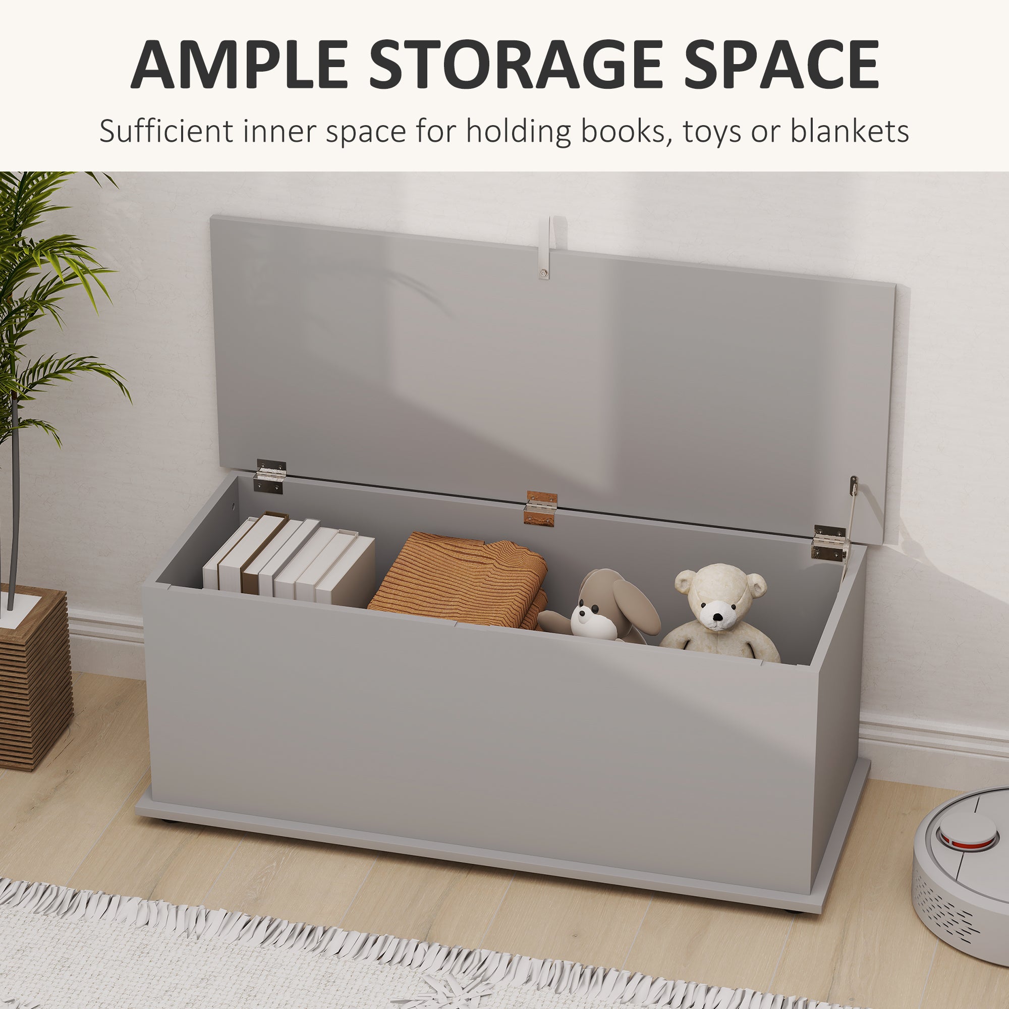 113L Storage Chest with Flip-Top Lid and Safety Hinges 100x40x40 cm - Grey