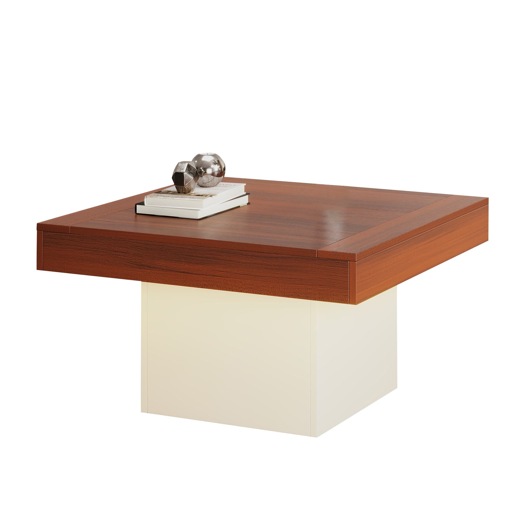Square Coffee Table with LED Lights, Rustic Industrial Design, Particle Board, 70L x 70W x 40H cm, Brown+White