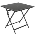 Folding Outdoor Dining Table, Square Garden Table Tempered Glass Top with Parasol Hole Garden Patio, 70 x 70 x 70 cm