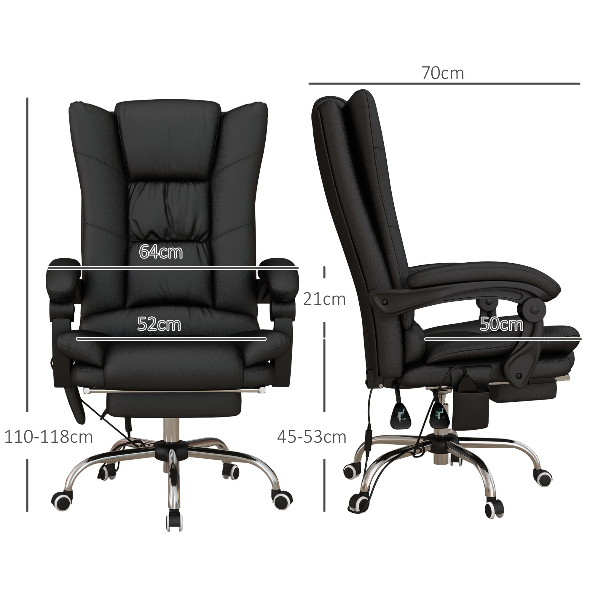 High Back Vibration Massage Office Chair, Heated Reclining PU Leather Computer Chair with 135° Reclining Back and Footrest, Black