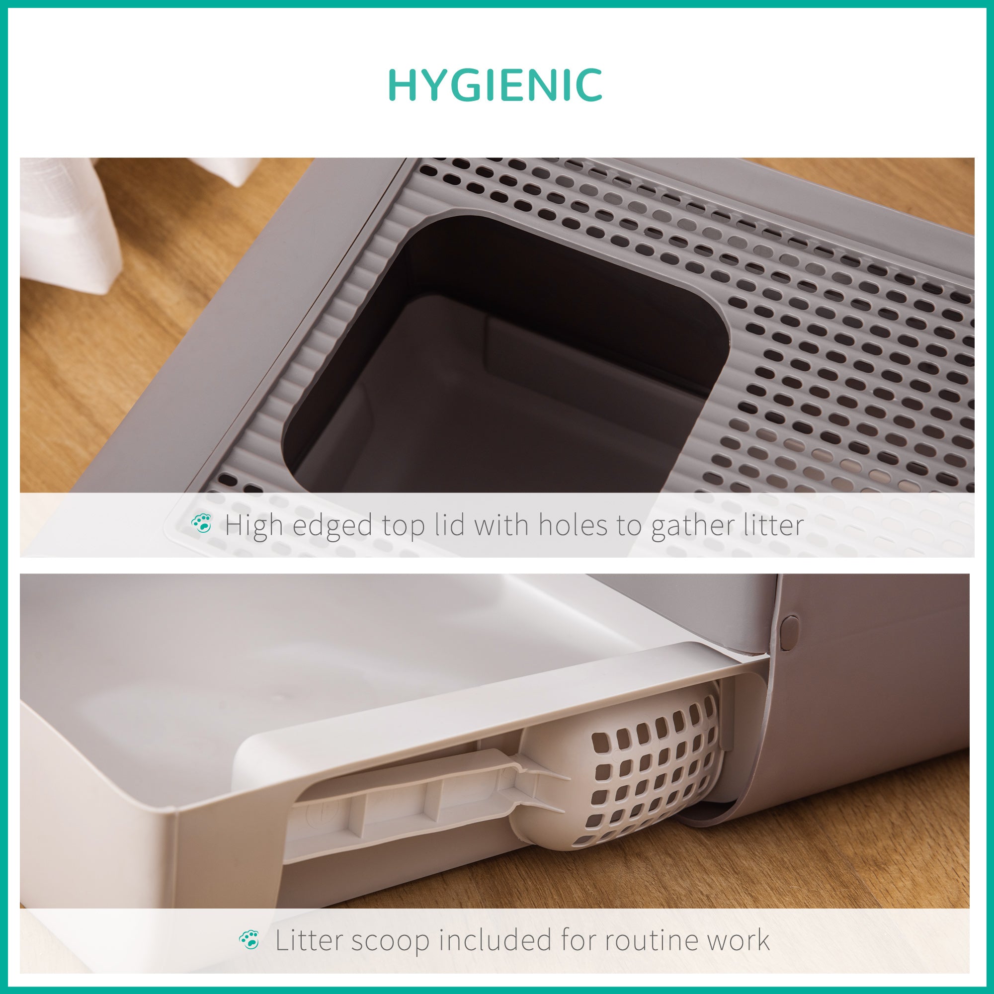 Cat Litter Box Portable Pet Toilet Fully Enclosed Kitten Pan with Scoop Purple